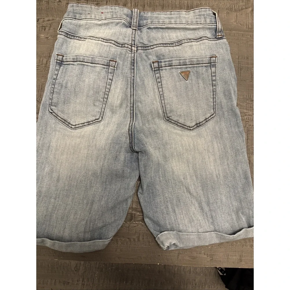 Guess Shorts Womens 25 Blue Jean Denim Distressed Long Length Cutoffs Y2K‎ 90s
